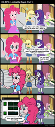 Size: 1280x2964 | Tagged: safe, artist:bredgroup, artist:sirvalter, applejack, fluttershy, pinkie pie, rarity, comic:eg rpg lootbattle royal, equestria girls, g4, comic, cpu, fourth wall, fourth wall destruction, task manager, watch dogs