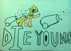 Size: 939x667 | Tagged: safe, artist:faninatrainer, pony, die young, kesha, ponified celebrity, solo, song reference, traditional art