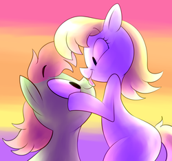 Size: 2365x2216 | Tagged: safe, artist:norithecat, oc, oc only, earth pony, pony, auction, commission, couple, digital, duo, eyelashes, face licking, female, happy, high res, licking, looking at each other, love, male, nose licking, straight, tongue out, ych result