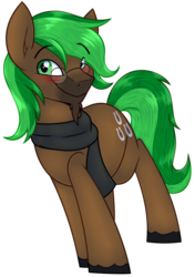 Size: 1024x1453 | Tagged: safe, artist:artsyambi, oc, oc only, oc:jaeger sylva, earth pony, pony, clothes, male, scarf, simple background, solo, stallion, transparent background