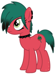 Size: 1388x1876 | Tagged: safe, artist:thederpygirl, oc, oc only, oc:sour apple (ice1517), earth pony, pony, choker, description is relevant, dyed mane, ear piercing, earring, female, freckles, goth, hair over one eye, jewelry, mare, piercing, simple background, solo, spiked choker, story included, transparent background