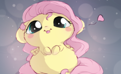 Size: 1280x790 | Tagged: safe, artist:sverre93, fluttershy, pegasus, pony, g4, :p, blush sticker, blushing, chibi, cute, female, heart, hooves to the chest, looking at you, mare, shyabetes, silly, solo, sverre is trying to murder us, tongue out, weapons-grade cute