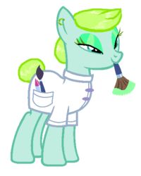 Size: 414x518 | Tagged: safe, artist:chloemaej, oc, oc only, oc:glamour shine (ice1517), earth pony, pony, brush, clothes, ear piercing, earring, eyeshadow, female, jewelry, makeup, mare, mouth hold, paintbrush, piercing, simple background, solo, transparent background, uniform