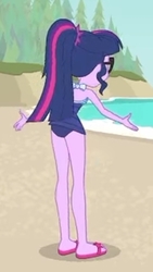 Size: 1184x2100 | Tagged: safe, screencap, sci-twi, twilight sparkle, equestria girls, equestria girls specials, g4, my little pony equestria girls: better together, my little pony equestria girls: forgotten friendship, ass, butt, clothes, cropped, feet, female, flip-flops, legs, sandals, sci-twi swimsuit, sci-twibutt, solo, swimsuit