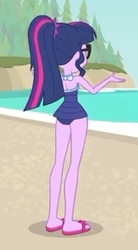 Size: 1156x2100 | Tagged: safe, screencap, sci-twi, twilight sparkle, equestria girls, equestria girls specials, g4, my little pony equestria girls: better together, my little pony equestria girls: forgotten friendship, ass, beach, butt, clothes, cropped, feet, female, flip-flops, legs, ponytail, sand, sandals, sci-twi swimsuit, sci-twibutt, solo, swimsuit