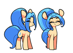Size: 1280x926 | Tagged: safe, artist:sourspot, oc, oc only, unnamed oc, pony, eyes closed, female, mare, ponytail, simple background, smiling, solo, white background