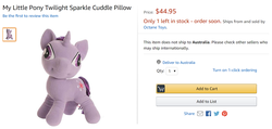 Size: 1629x778 | Tagged: safe, twilight sparkle, pony, unicorn, g4, amazon.com, creepy, cuddle pillow, derp, egghead, faic, fail, female, irl, mare, nightmare fuel, not salmon, photo, plushie, solo, text, there was an attempt, wat, where is your god now?, you had one job