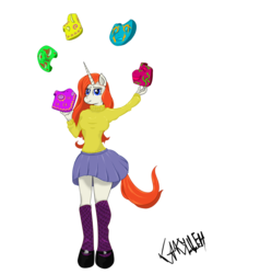 Size: 1900x2000 | Tagged: safe, artist:ghouleh, oc, oc only, oc:fragrant candlelight, unicorn, anthro, female, juggling, mask, simple background, solo, transparent background
