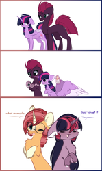Size: 2000x3362 | Tagged: safe, artist:php146, tempest shadow, twilight sparkle, oc, oc:adhara, oc:shining star, alicorn, pony, unicorn, g4, baby, baby bottle, baby pony, broken horn, comic, cute, female, foal, high res, horn, lesbian, magic, magical lesbian spawn, mare, offspring, parent:starlight glimmer, parent:sunburst, parent:tempest shadow, parent:twilight sparkle, parents:starburst, parents:tempestlight, pregnant, ship:tempestlight, shipping, twilight sparkle (alicorn)