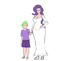 Size: 3528x3508 | Tagged: safe, artist:franschesco, rarity, spike, human, g4, breasts, busty rarity, cleavage, clothes, dress, female, high res, horn, horned humanization, humanized, male, ship:sparity, shipping, straight, thick, wide hips