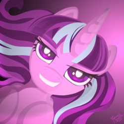 Size: 1500x1500 | Tagged: safe, artist:pedrohander, starlight glimmer, pony, unicorn, g4, bedroom eyes, bust, female, grin, looking at you, smiling, solo