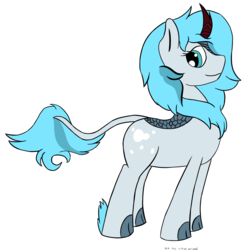 Size: 5025x5122 | Tagged: safe, artist:prncsk, oc, oc only, oc:frost flare, kirin, absurd resolution, cloven hooves, kirin oc, looking at you, looking back, looking back at you, male, rule 63, simple background, smiling, solo, stallion, white background