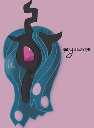 Size: 445x600 | Tagged: safe, artist:brushelle, queen chrysalis, changeling, changeling queen, g4, female, open mouth, simple background, solo, yawn