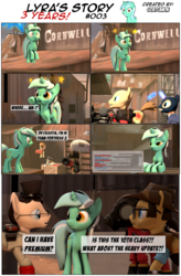 Size: 3929x5995 | Tagged: safe, artist:goatcanon, lyra heartstrings, pegasus, pony, unicorn, comic:lyra's story, g4, 3d, blood, chat, circling stars, comic, crossover, dead, dialogue, engineer, engineer (tf2), female, heavy (tf2), hightower, mare, medic, medic (tf2), parachute, pyro (tf2), remake, scout (tf2), sitting, sniper, sniper (tf2), soldier, soldier (tf2), source filmmaker, spy, spy (tf2), team fortress 2, teleportation, toolbox, x eyes