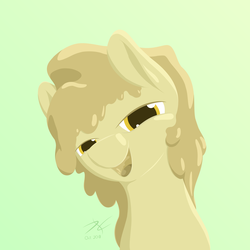 Size: 2180x2180 | Tagged: safe, artist:parallel black, oc, oc only, oc:kerrygold, food pony, goo pony, original species, pony, butter, butter pony, food, gradient background, head tilt, high res, kitchen eyes, looking at you, ponified, solo