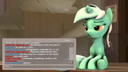 Size: 1920x1080 | Tagged: safe, artist:goatcanon, lyra heartstrings, pony, comic:lyra's story, g4, 3d, annoyed, chat, comic, crossover, dialogue, female, lenny, lyra is not amused, solo, source filmmaker, team fortress 2, text, unamused