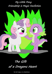 Size: 1148x1640 | Tagged: safe, artist:thomaszoey3000, spike, sweetie belle, fanfic:the gift of a dragon's heart, g4, fan cover, fanfic, fanfic art, female, fimfiction, fire, male, romance, ship:spikebelle, shipping, straight