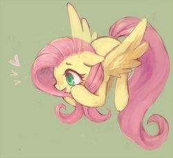 Size: 600x546 | Tagged: safe, artist:kei05, fluttershy, pegasus, pony, g4, amazed, cute, female, floppy ears, green background, heart, looking at something, mare, open mouth, shyabetes, simple background, solo, spread wings, wings
