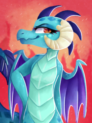 Size: 1024x1365 | Tagged: safe, artist:spindlespice, princess ember, dragon, g4, dragon lord ember, dragoness, female, looking at you, solo