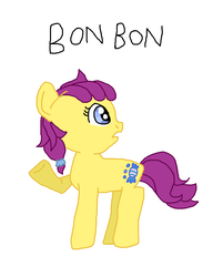 Size: 776x1012 | Tagged: safe, artist:nightshadowmlp, bon bon (g1), earth pony, pony, g1, g4, my little pony 'n friends, 1000 hours in ms paint, cute, female, g1 adorabon, g1 to g4, g4 style, generation leap, mare, raised hoof, simple background, solo, text, white background