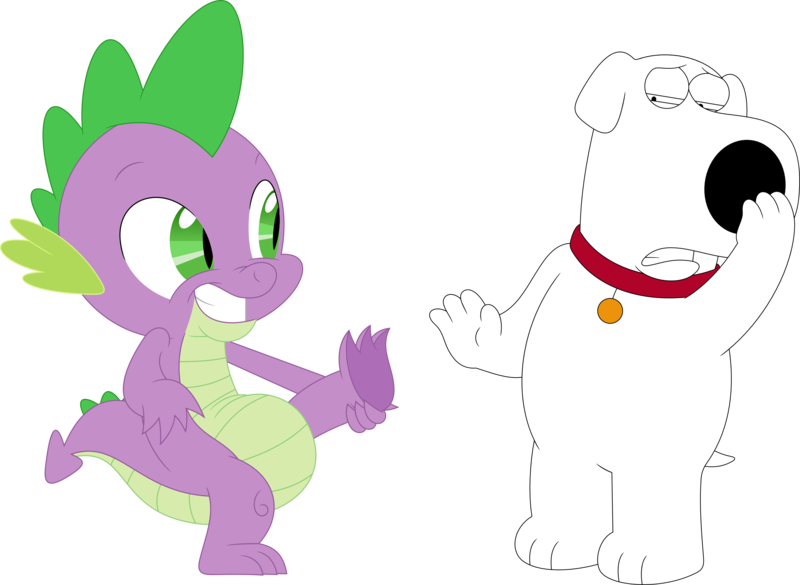 1853222 - safe, artist:porygon2z, spike, dog, dragon, g4, belly, brian  griffin, claws, crossover, duo, duo male, family guy, feet, high res, male,  paws, simple background, smiling, tail, transparent background, vector -  Derpibooru