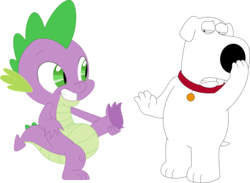 Size: 3554x2599 | Tagged: safe, artist:porygon2z, spike, dog, dragon, g4, belly, brian griffin, claws, crossover, duo, duo male, family guy, feet, high res, male, paws, simple background, smiling, tail, transparent background, vector