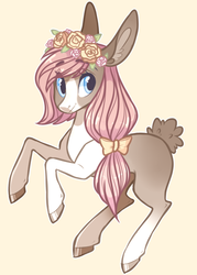 Size: 510x711 | Tagged: safe, artist:sararini, oc, oc only, original species, rabbit pony, female, mare, simple background, solo, yellow background