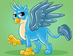 Size: 1035x800 | Tagged: safe, artist:hornbuckle, gallus, griffon, g4, claws, green background, latex, male, paws, rubber, shiny, simple background, solo, wings