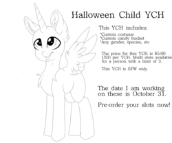 Size: 1200x1000 | Tagged: safe, artist:melodytheartpony, oc, pony, advertisement, child, commission, custom ych, cute, halloween, holiday, preorder, solo, your character here
