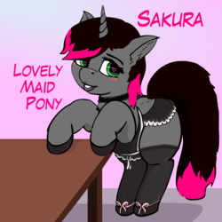 Size: 2200x2200 | Tagged: safe, artist:pony_prints<3, oc, oc only, pony, blush sticker, blushing, clothes, heart eyes, high res, maid, solo, wingding eyes