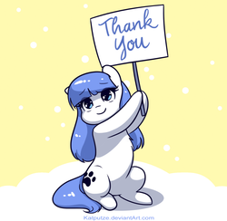Size: 1413x1379 | Tagged: safe, artist:katputze, oc, oc only, oc:snow pup, pony, abstract background, cute, female, mare, sign, sitting, smiling, solo, text, wingless