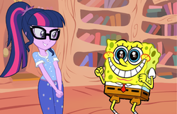 Size: 1921x1244 | Tagged: safe, sci-twi, twilight sparkle, equestria girls, g4, crack shipping, crossover, crossover shipping, golden oaks library, male, shipping, spongebob squarepants, spongebob squarepants (character), spongetwi