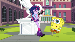 Size: 1920x1078 | Tagged: safe, twilight sparkle, equestria girls, g4, alternate hairstyle, crossover, crossover shipping, male, punklight sparkle, shipping, smoking, spongebob squarepants, spongebob squarepants (character), spongetwi