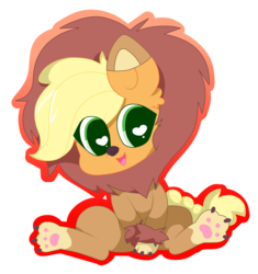Size: 3191x3393 | Tagged: safe, artist:kittyrosie, applejack, earth pony, pony, g4, animal costume, applelion, clothes, costume, cute, female, heart eyes, high res, jackabetes, mare, nightmare night, nightmare night costume, paw pads, paws, simple background, solo, transparent background, underpaw, wingding eyes
