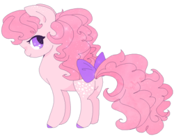 Size: 1066x834 | Tagged: safe, artist:vivian reed, cotton candy (g1), earth pony, pony, g1, bow, butt, female, looking at you, mare, plot, profile, simple background, standing, tail bow, transparent background