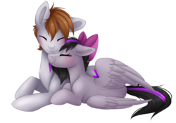Size: 900x631 | Tagged: safe, artist:scarlet-spectrum, oc, oc only, pegasus, pony, female, male, oc x oc, shipping, simple background, smiling, straight, transparent background