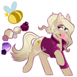 Size: 1000x1000 | Tagged: safe, artist:jeshh, oc, oc only, oc:dilly dally, earth pony, pony, bubblegum, clothes, female, food, gum, mare, reference sheet, shirt, simple background, solo, transparent background