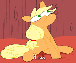Size: 750x626 | Tagged: safe, artist:askapplejacktoo, applejack, earth pony, pony, g4, askapplejacktoo, female, hatless, mare, missing accessory, solo