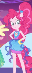 Size: 263x589 | Tagged: safe, screencap, fluttershy, pinkie pie, equestria girls, equestria girls specials, g4, my little pony equestria girls: better together, my little pony equestria girls: rollercoaster of friendship, clothes, cropped, female, offscreen character, ponied up, pony ears, super ponied up