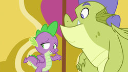 Size: 1280x720 | Tagged: safe, screencap, sludge (g4), spike, dragon, father knows beast, g4, male, winged spike, wings