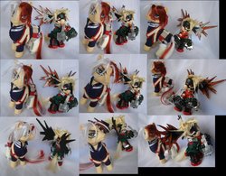 Size: 1024x800 | Tagged: safe, artist:lightningsilver-mana, earth pony, pony, customized toy, duo, ground zero's hero costume, irl, katsuki bakugou, male, my hero academia, photo, ponified, quirked pony, shoto todoroki, shoto's hero costume, stallion, toy