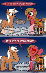 Size: 765x1202 | Tagged: safe, artist:ladyanidraws, silver spanner, oc, oc:pun, earth pony, pony, ask pun, g4, ask, facehoof, female, gramophone, machine, mare, pun