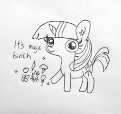 Size: 1222x1151 | Tagged: safe, artist:tjpones, twilight sparkle, pony, sparkles! the wonder horse!, g4, black and white, female, grayscale, lineart, mare, monochrome, solo, traditional art