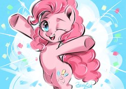Size: 2048x1448 | Tagged: safe, artist:oofycolorful, pinkie pie, earth pony, pony, g4, female, mare, one eye closed, solo, wink