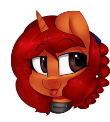 Size: 1000x1108 | Tagged: artist needed, safe, oc, oc only, oc:trail blaze, pony, unicorn, bust, collar, female, simple background, solo, tongue out, transparent background