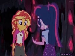 Size: 500x374 | Tagged: safe, artist:princess twilight sparkle, edit, screencap, sci-twi, sunset shimmer, twilight sparkle, equestria girls, g4, my little pony equestria girls: legend of everfree, aaaaaaahhhhh, animated, animation error, apology, bart simpson, camp everfree outfits, cape feare, cave, chainsaw, crossover, crystal, everfree forest, female, frightened, gif, glasses, hockey mask, homer simpson, jumping, kissing, male, mask, ponytail, screaming, smoke, the simpsons, youtube, youtube link