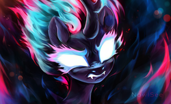 Size: 3491x2143 | Tagged: safe, artist:inowiseei, kirin, nirik, g4, sounds of silence, fangs, female, fire, high res, mane of fire, solo