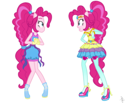Size: 1600x1310 | Tagged: safe, artist:ilaria122, pinkie pie, equestria girls, equestria girls series, forgotten friendship, g4, rollercoaster of friendship, alternate hairstyle, alternate universe, boots, bow, bracelet, clothes, dress, duality, element of laughter, evening gloves, geode of sugar bombs, gloves, guardian, guardians of harmony, high heel boots, high heels, jewelry, long gloves, ponied up, shoes, simple background, stockings, super ponied up, thigh highs, tiara, transparent background