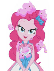 Size: 1536x2048 | Tagged: safe, edit, edited screencap, editor:lonely fanboy48, screencap, pinkie pie, equestria girls, g4, my little pony equestria girls: better together, the craft of cookies, apron, background removed, bedroom eyes, cake, clothes, dress, female, food, frosting, lidded eyes, looking at you, not a vector, out of context, simple background, smiling, solo, transparent background