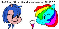 Size: 1366x685 | Tagged: safe, artist:prince areo, firefly, rainbow dash, g4, chibi, cutie mark, happy birthday mlp:fim, mlp fim's eighth anniversary, simple background